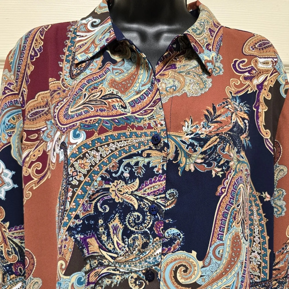 Chico’s Reversible Paisley-Dot Shirt Sz 3 (16) - Picture 3 of 16